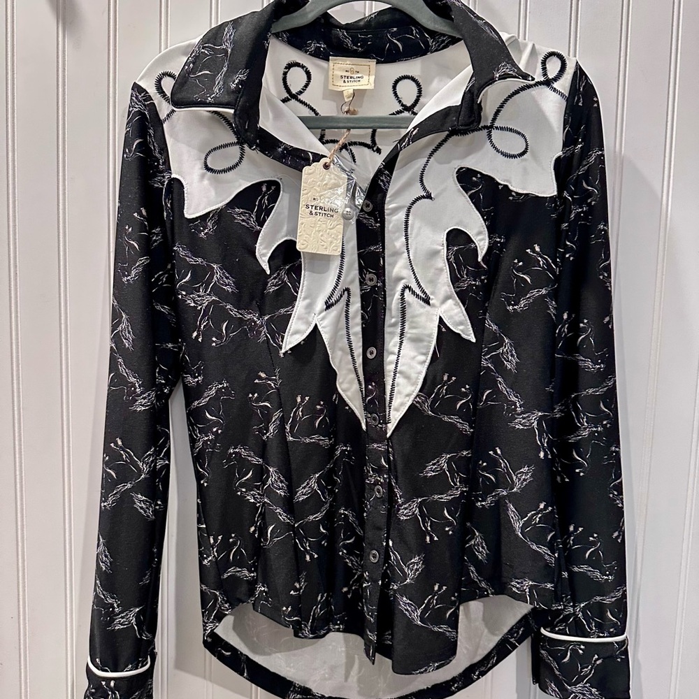Stylish Black and White Button Down Shirt